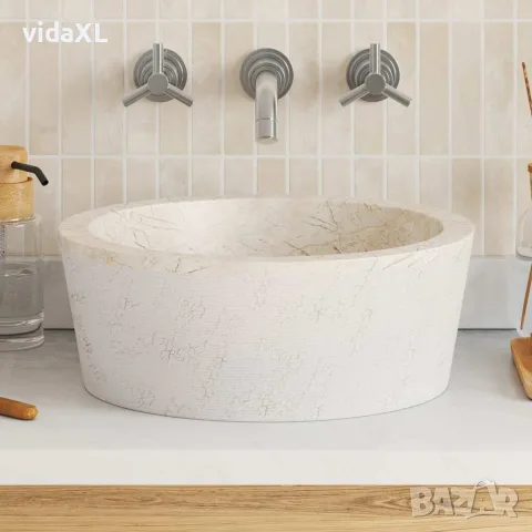 vidaXL Кремава мивка, Ø40x15 см, мрамор, снимка 2 - Мивки - 56146148