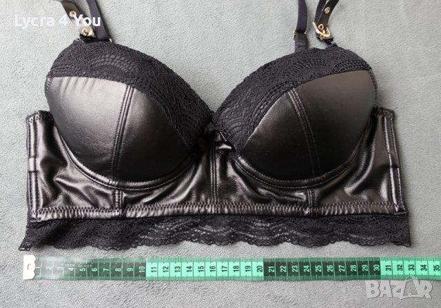 75В черен кожен сутиен/бюстие с дантела на чашките и подгръдната част., снимка 10 - Корсети, бюстиета, топове - 41580522