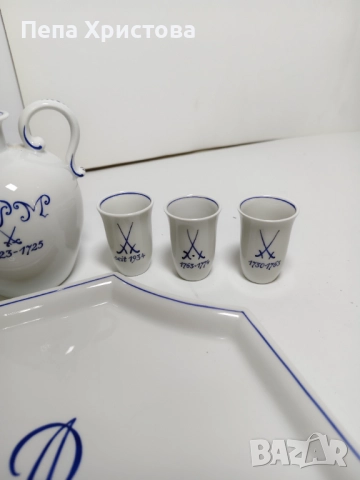 Колекционерски комплект за ликьор от немски порцелан Meissen , снимка 6 - Сервизи - 52596017