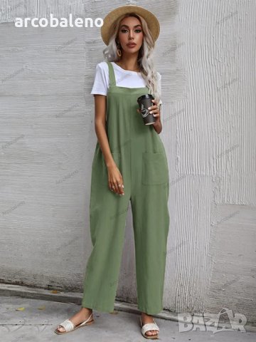 Дамски моден едноцветен гащеризон без ръкави и с тиранти, 9цвята, снимка 9 - Гащеризони - 41739942