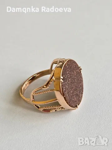 СССР златен пръстен с Авантюрин проба 583, снимка 11 - Пръстени - 48053551