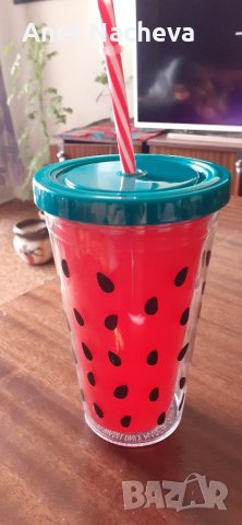 Чаша с капак и сламка за кафе или друга напитка, снимка 1