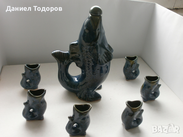 Стар Керамичен Сервиз за Ракия - с Риби, снимка 2 - Сервизи - 44599128