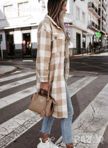 Дамско дълго карирано яке (риза), 4цвята, снимка 4 - Якета - 41809936