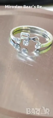 Сребърен Пръстен "Нотите" , размер на халката 18мм , снимка 2 - Пръстени - 48380372