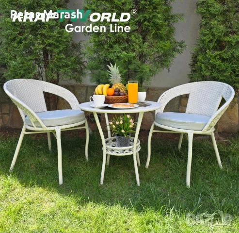 Ратанова Маса и 2 Стола + Луксозна Висяща Люлка тип Гнездо – Градински Комплект за Релакс, снимка 2 - Градински мебели, декорация  - 50634269