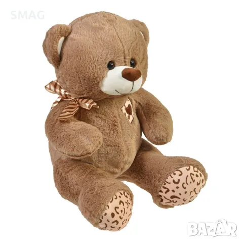 Седнало плюшено мече кафяво с панделка и бродерия 40 см S_1218392, снимка 2 - Плюшени играчки - 48500198