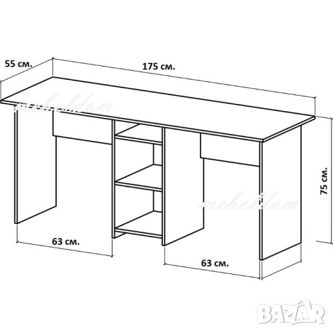 Бюро 175см. за двама с плавна врата(код-1186), снимка 6 - Бюра - 40954755
