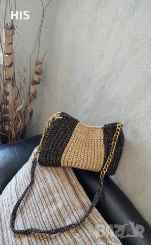 Плетени чанти с дълга дръжка, златно с кафяво, снимка 7 - Чанти - 50973963