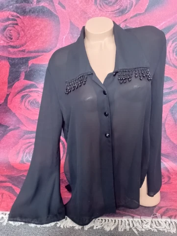 Черна шифонена наметка Болеро тип риза Л, снимка 1