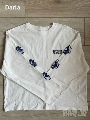Бяла дамска блуза Pull&Bear с дълъг ръкав „Between Seasons“