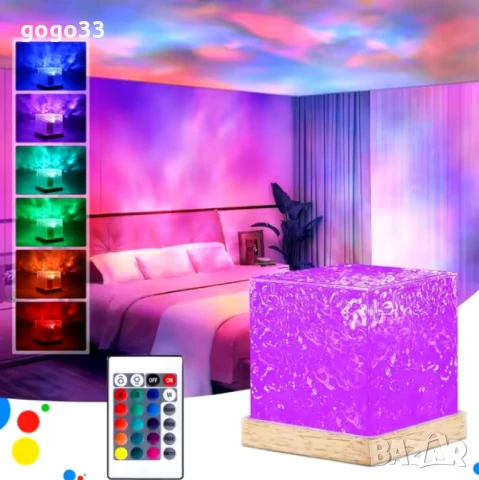 Елегантна кристална квадратна лампа с променящи се цветове, снимка 6 - Настолни лампи - 48200416