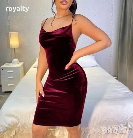 Дамска кадифена червена рокля , снимка 3 - Рокли - 50169736