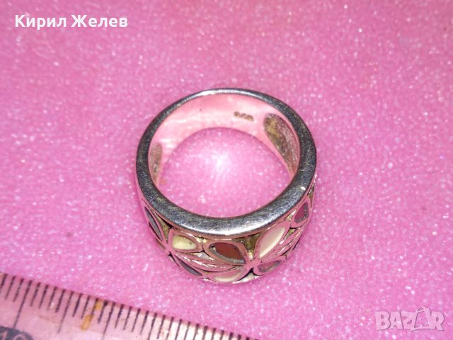 ФЛОРАЛЕН ЕМАЙЛИРАН СРЕБЪРЕН ПРЪСТЕН СРЕБРО 925 АНГЛИЙСКИ СТАРА РЪЧНА ИЗРАБОТКА 41844, снимка 13 - Пръстени - 44405920