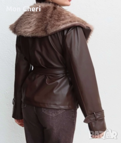 Кафяво Кожено Яке, снимка 2 - Якета - 52540622
