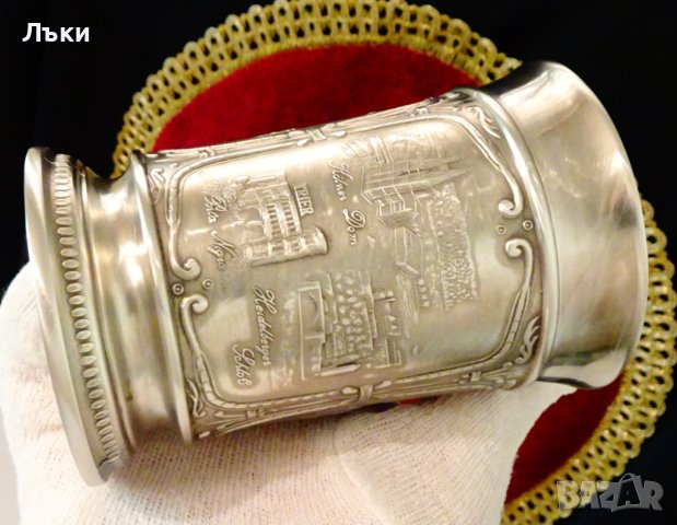 Чаша,халба от калай,архитектура,220 мл., снимка 8 - Антикварни и старинни предмети - 41790363