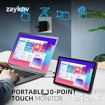 Wstirhy 10-инчов сензорен монитор, преносим 1920 x 1200 16:10 IPS сензорен екран, снимка 3 - Монитори - 49872733