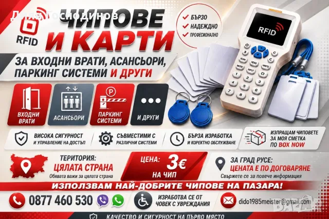 Чипове и карти за входни врати - най-добрата оферта за Русе и страната !
