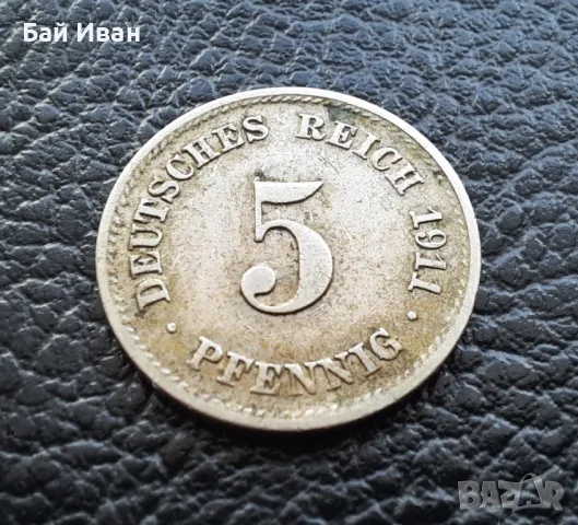 Стара монета 5 пфенига 1911 г.буква  F - Германия- топ цена !, снимка 8 - Нумизматика и бонистика - 39782222
