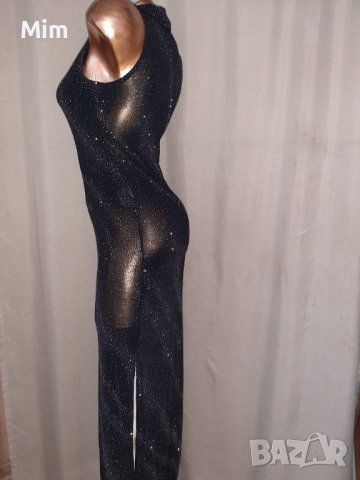 M/XL Черна много еластична дълга рокля със сребристи камъчета , снимка 5 - Рокли - 41158904