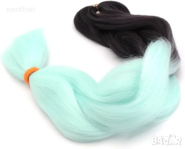 Три броя канекалон за плитки цвят омбре черно с мента Джъмбо плитка, снимка 8 - Аксесоари за коса - 49783420