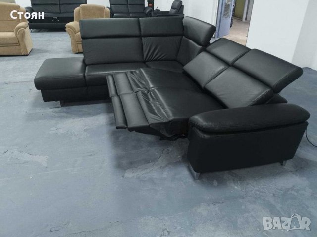 ПРОМОЦИЯ!!! Черен кожен ъглов диван "Boreas" с релаксиращ механизъм, снимка 2 - Дивани и мека мебел - 39394554