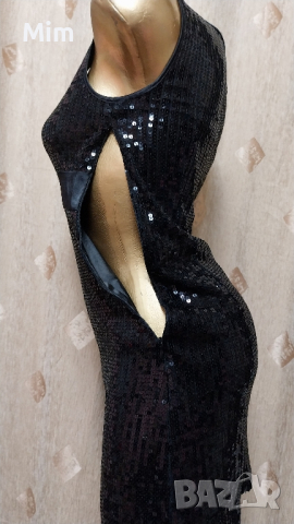 S Черна рокля с черни пайети , снимка 3 - Рокли - 44628986
