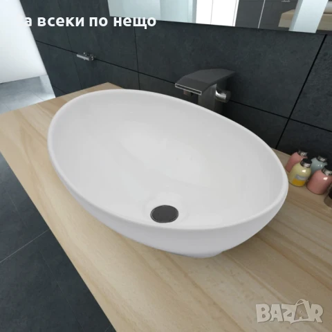 Луксозна керамична мивка с овална форма, бяла, 40x33 см Код P994 , снимка 6 - Мивки - 51157484