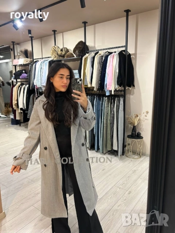 Сиво Дамско Дълго Палто , снимка 4 - Палта, манта - 52886036