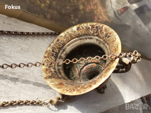 Старо бронзово висящо кандило кадило тамянник, снимка 4 - Антикварни и старинни предмети - 53270812