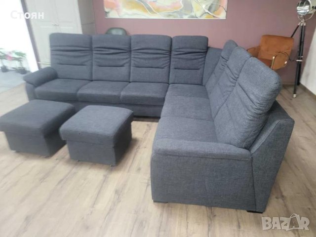 ПРОМОЦИЯ!!! Тъмно сив ъглов диван от плат и две табуретки POLOPOL PP-HS10002, снимка 8 - Дивани и мека мебел - 44216106