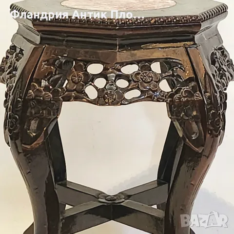 Поставка за цветя с мраморен плот и дърворезба/ниска, снимка 5 - Маси - 49621482