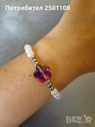 Перлена гривна с лилаво цвете, снимка 3 - Гривни - 50875114