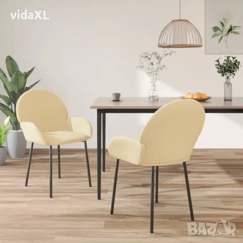 vidaXL Трапезни столове, 2 бр, кремави, кадифе（SKU:344772）, снимка 3 - Столове - 48546939