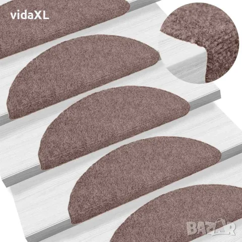 vidaXL Постелки за стълби, самозалепващи се, 10 бр., 56x17x3 см, светлокафяви, полукръгли, снимка 2 - Изтривалки - 56146121
