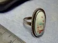 СТАРИНЕН РЕТРО АРТ СРЕБЪРЕН ПРЪСТЕН СРЕБРО ВИСОКА ПРОБА с РЪЧНО РИСУВАН БЯЛ ОПАЛ 30544, снимка 13