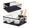 Сушилник за съдове Rosberg, 1 ниво, 43x31.5x14 см, Бежов/Черен, с дървени дръжки, снимка 2