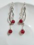 Прекрасен комплект бижута със скъпоценни камъни Рубини и нежна орнаментирана основа в цвят сребро, снимка 2