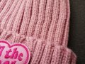 Дамска зимна плетена шапка с помпон и бродерия сърце с надпис "in the mood" в розов цвят , снимка 14