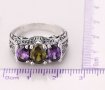 Сребърен пръстен със сапфири и смарагд, снимка 1 - Пръстени - 41637399