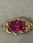 Антикварна съветска сребърна позлатена брошка с рубин , снимка 5