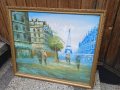 Стара картина,Париж,български художник,масло на платно , снимка 6