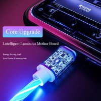 Нов модел-Светещ LED кабел за зареждане за телефон-IPHONE-Samsung и др., снимка 4 - USB кабели - 33865034