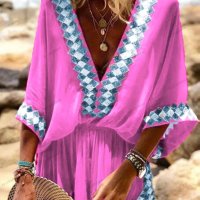 Дамски моден бохемски плажен гащеризон с европейски и американски щампи, 4цвята - 023, снимка 4 - Гащеризони - 41398601