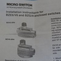 краен изключвател Honeywell micro-switch BZE6-RNX1 limit switch 15A 250VAC, снимка 8 - Резервни части за машини - 42539491