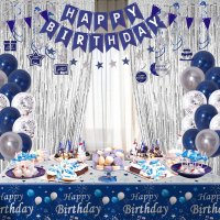 Декорации за рожден ден, тъмносини и сребърни,, снимка 5 - Декорация за дома - 42284499