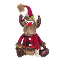 Коледен елен, седящ с Кариран костюм, 39см, снимка 1 - Декорация за дома - 42718912
