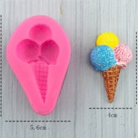 Сладолед финия с 3 топки сладоледена фунийка силиконов молд форма фондан гипс декор, снимка 2 - Форми - 41148302