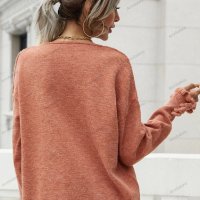 Дамски широк пуловер с маншет и копчета - 023, снимка 3 - Блузи с дълъг ръкав и пуловери - 42407584