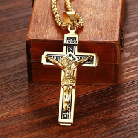 Кръст Колие Иисус Христос Разпятие - Gold / Black, снимка 2 - Колиета, медальони, синджири - 36347325